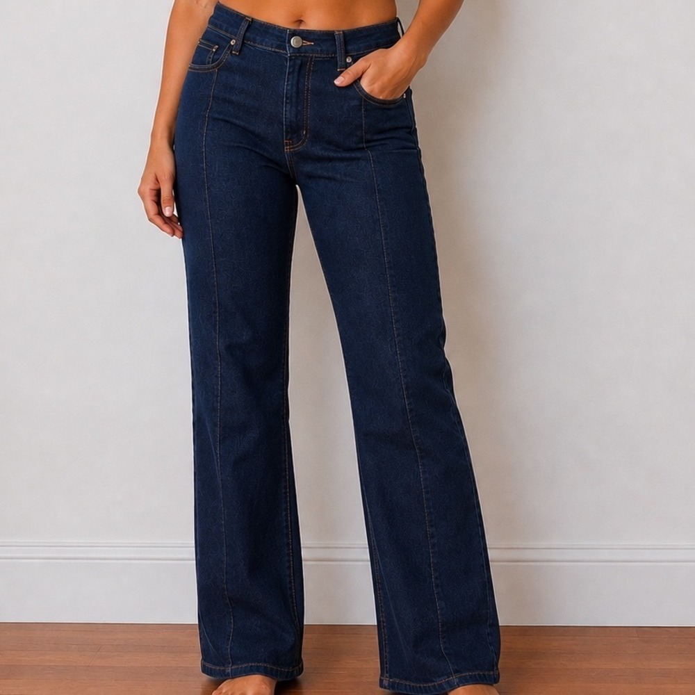 Pink Lily Wide Leg Jeans Women's Size 31 Dark Wash High Rise Stretch Flare Denim